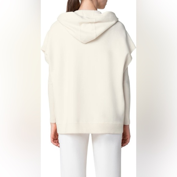 AKRIS Punto Cap Sleeve Merino Wool Snap Front Hooded Sweater - Picture 2 of 14